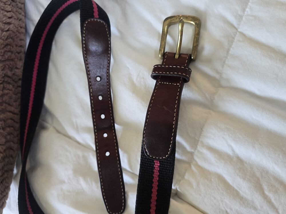 VTG Lands End Men's Black Deep Pink Stripe Belt size 36 Preppy USA academia
